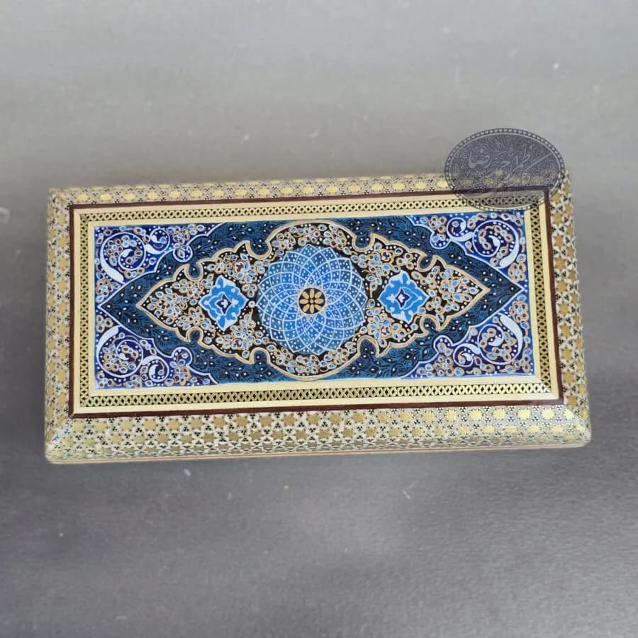 جعبه جواهر زیرو رو گرد خاتم و نقاشی اسلیمی — تصویر ۲