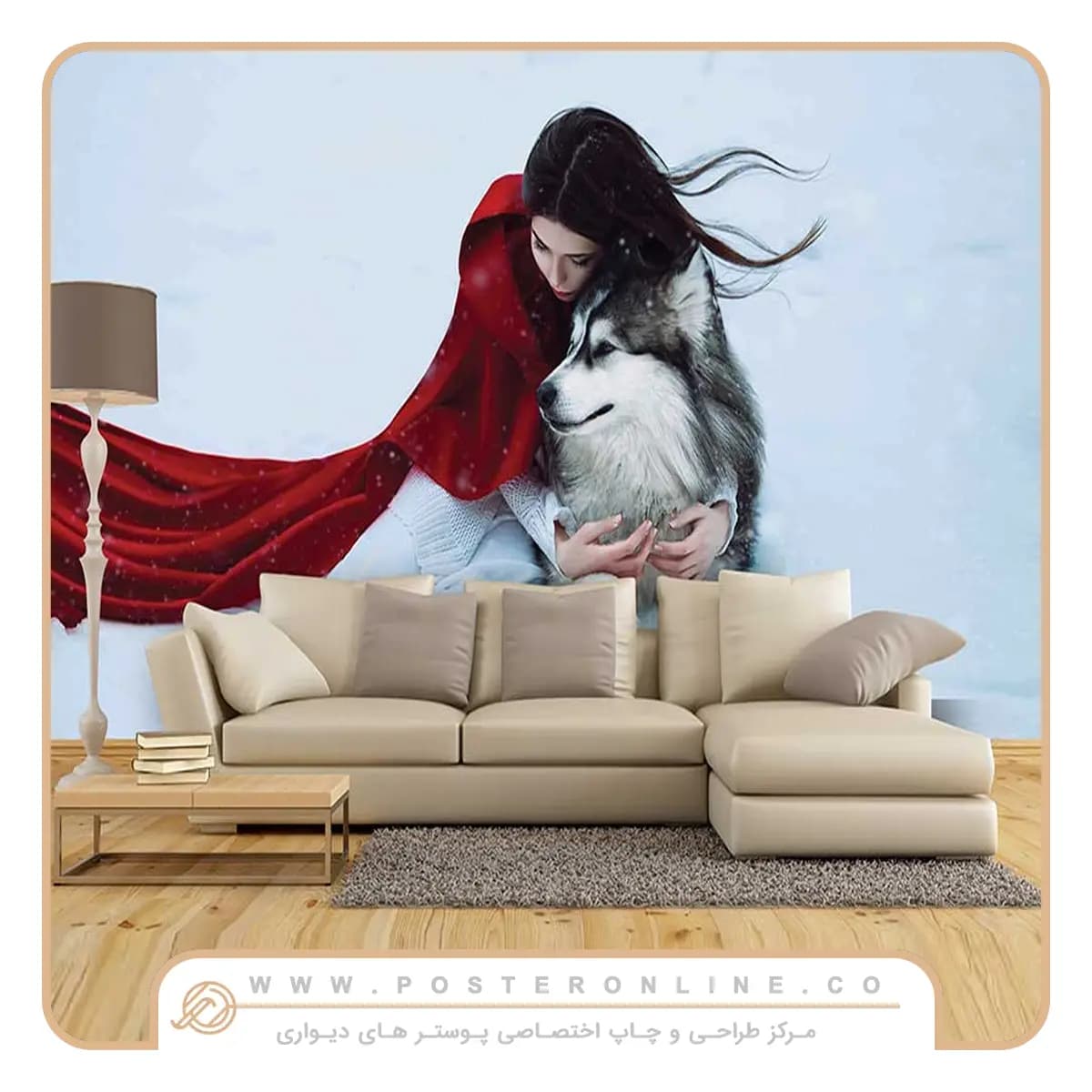 پوستر دیواری حیوانات طرح گرگ و دختر شنل پوش کد h-11344