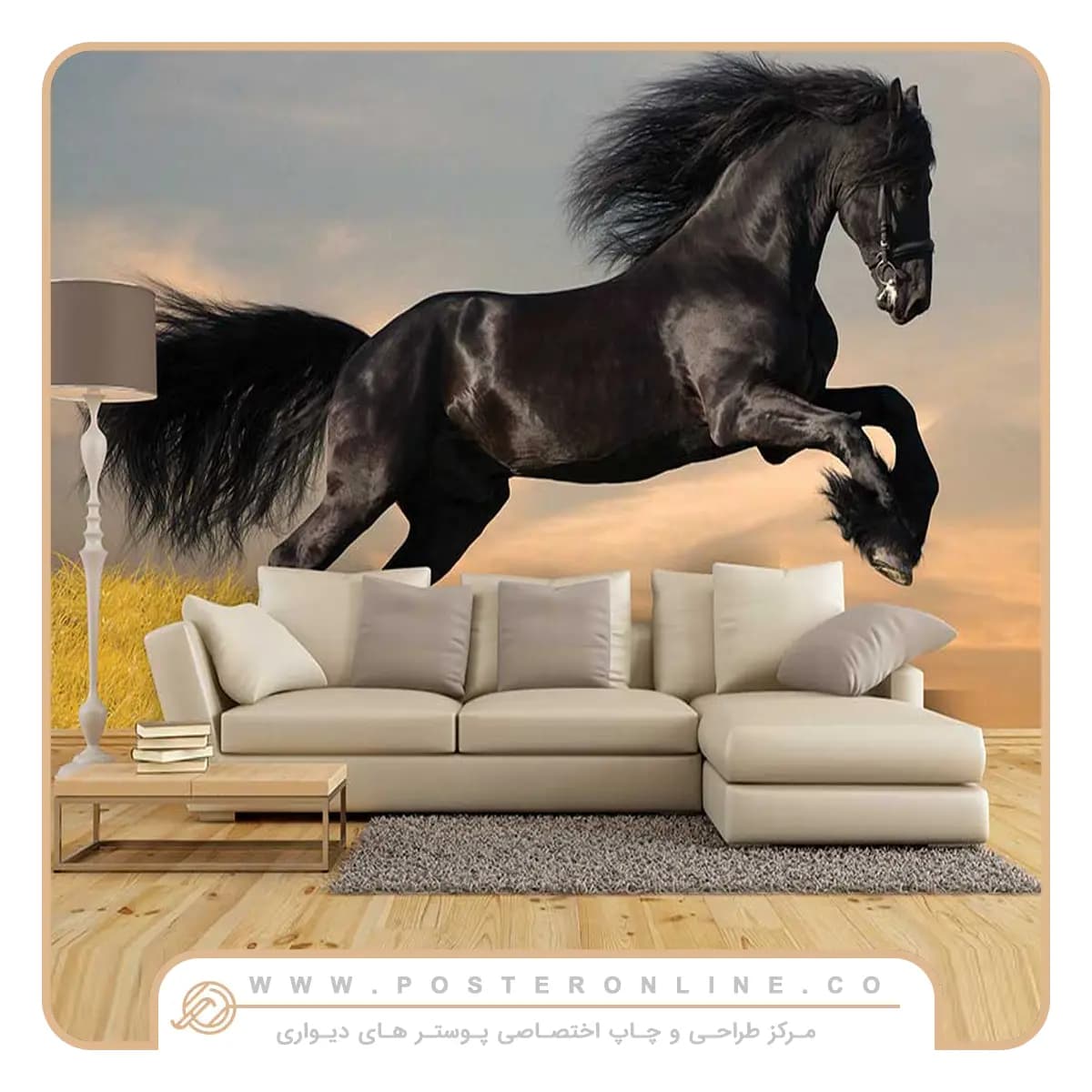 پوستر دیواری حیوانات طرح اسب مشکی چموش کد h-11284