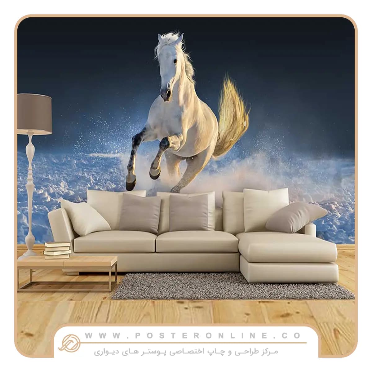 پوستر دیواری حیوانات طرح اسب سفید در برف کد h-11210