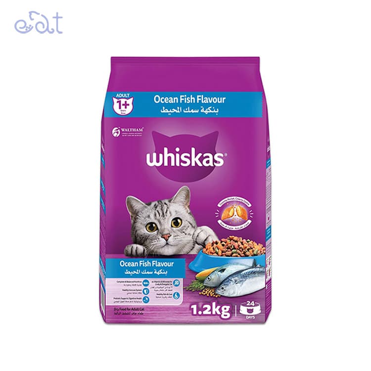 غذای خشک گربه بالغ با طعم ماهی آزاد مدل Whiskas Adult Cat Ocean Fish وزن 1.2 کیلوگرم