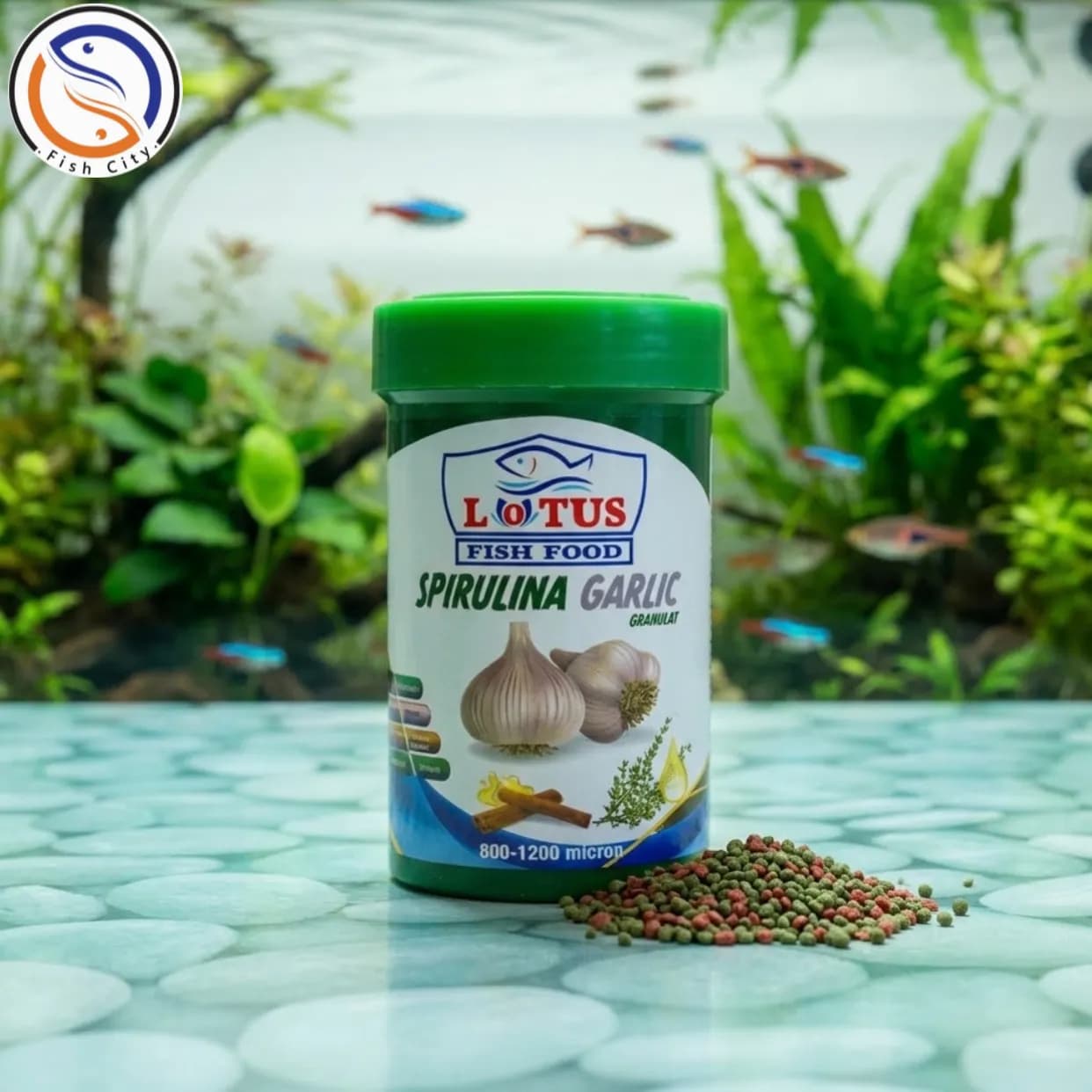 غذا ماهی اکواریوم برند لوتوس مدل Spirulina Garlic Granulat حجم 40گرم