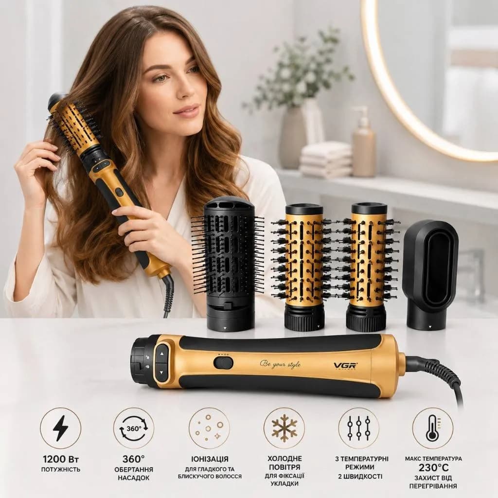 سشوار برس دار چرخشی 1200 وات وی جی آر مدل VGR V-495 — تصویر ۶