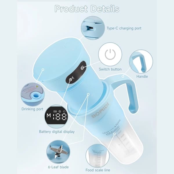 مخلوط کن قابل حمل شیائومی Xiaomi BOMIDI Portable Blender JB01 ظرفیت ۰.۴۵ لیتر — تصویر ۳