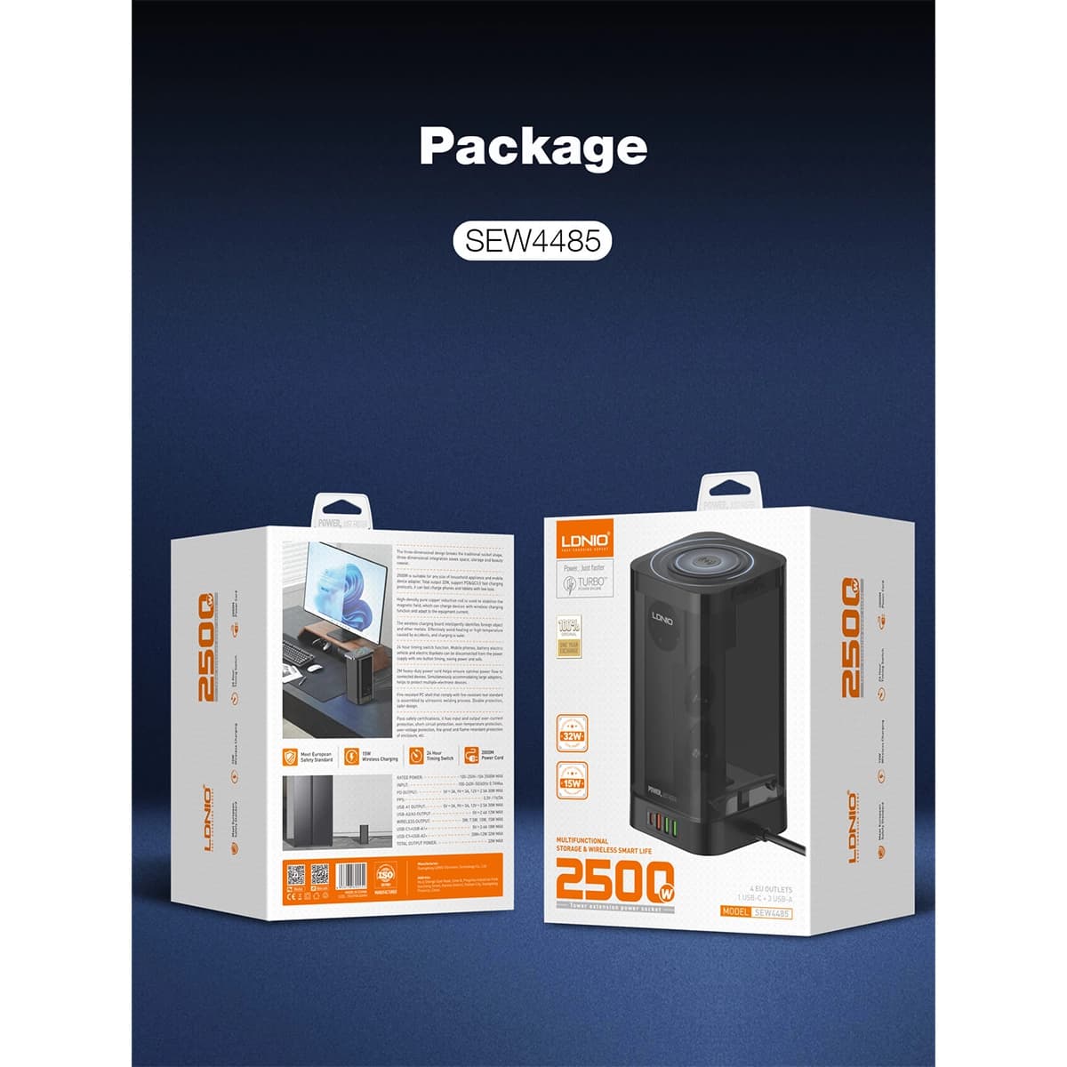 چندراهی برق و شارژر وایرلس الدینیو LDNIO SEW4485 توان کل 32 وات — تصویر ۸