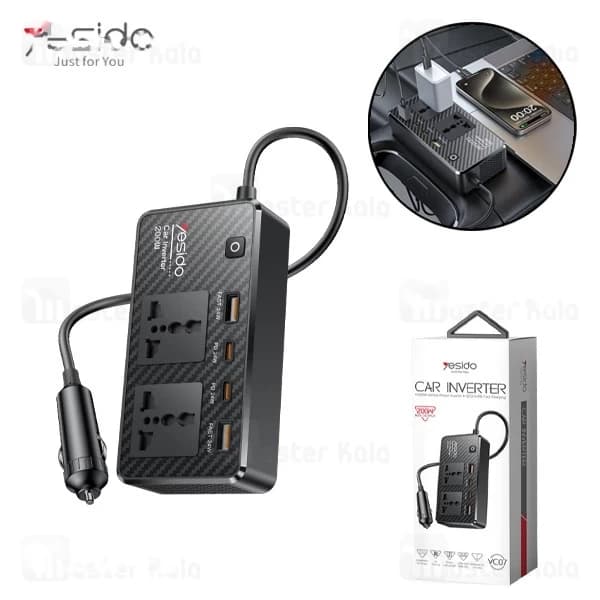 شارژر فندکی و چند راهی برق خودرو یسیدو Yesido VC07 توان 200 وات