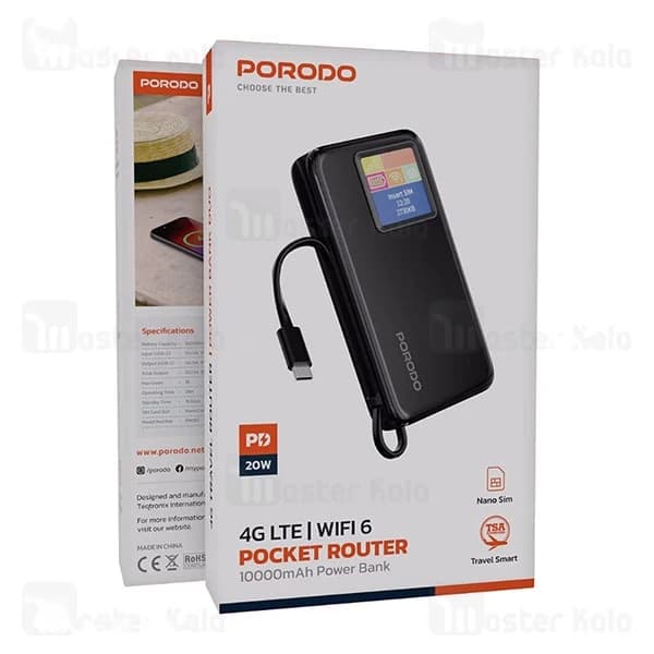 مودم همراه 4G و پاور بانک 10000 پرودو Porodo PDPBFCH087BK — تصویر ۶