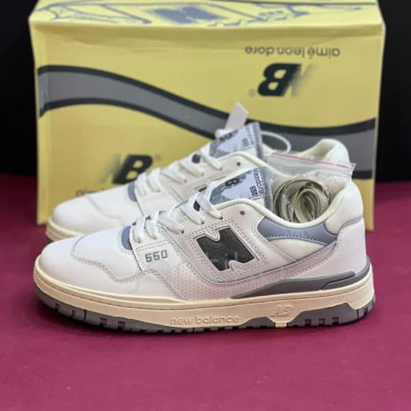 کفش نیوبالانس 550 سفید کرم طوسی 550 New Balance 550 Aime Leon Dore White Grey — تصویر ۳