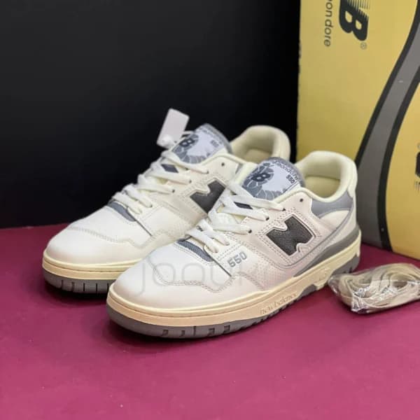 کفش نیوبالانس 550 سفید کرم طوسی 550 New Balance 550 Aime Leon Dore White Grey — تصویر ۲