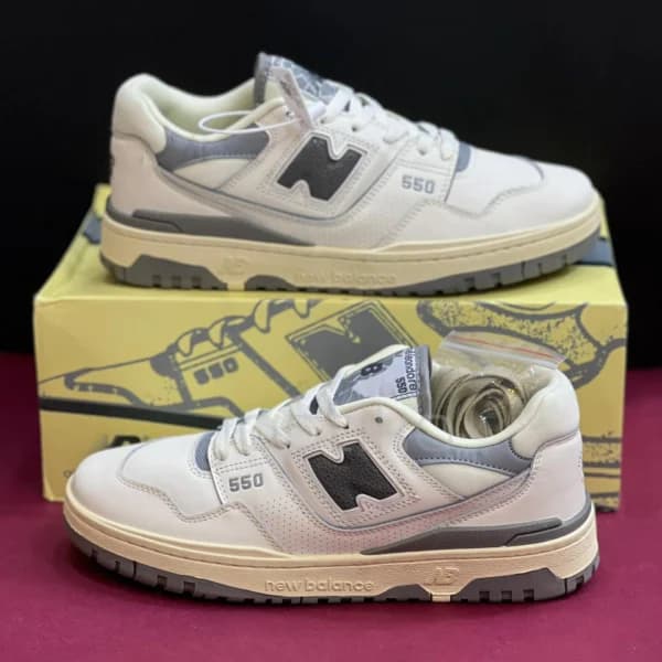 کفش نیوبالانس 550 سفید کرم طوسی 550 New Balance 550 Aime Leon Dore White Grey — تصویر ۶