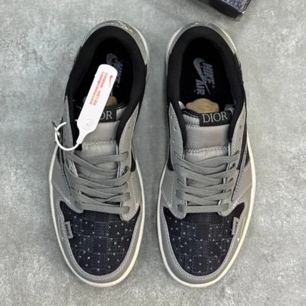 نایک ایر جردن وان لو دیور خاکستری Nike Air Jordan 1 Low Dior Grey Black — تصویر ۶
