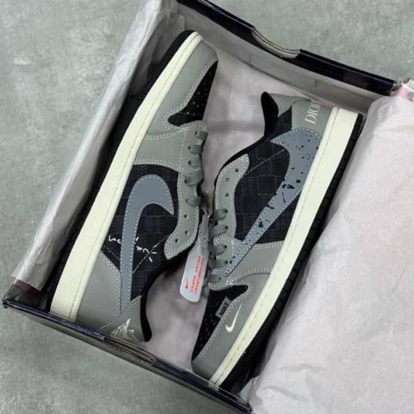 نایک ایر جردن وان لو دیور خاکستری Nike Air Jordan 1 Low Dior Grey Black — تصویر ۴