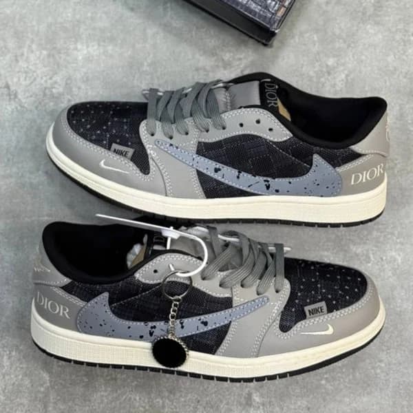 نایک ایر جردن وان لو دیور خاکستری Nike Air Jordan 1 Low Dior Grey Black — تصویر ۲