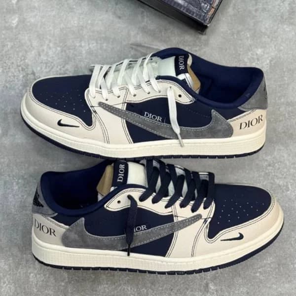 نایک ایر جردن وان لو دیور کرم سرمه ای خاکستری Nike Air Jordan 1 Low Dior Cream Navy Grey — تصویر ۲