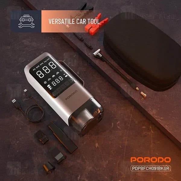 پاوربانک 8000 و کمپرسور باد و جامپ استارتر خودرو پرودو Porodo PDPBFCH091BKGR — تصویر ۶
