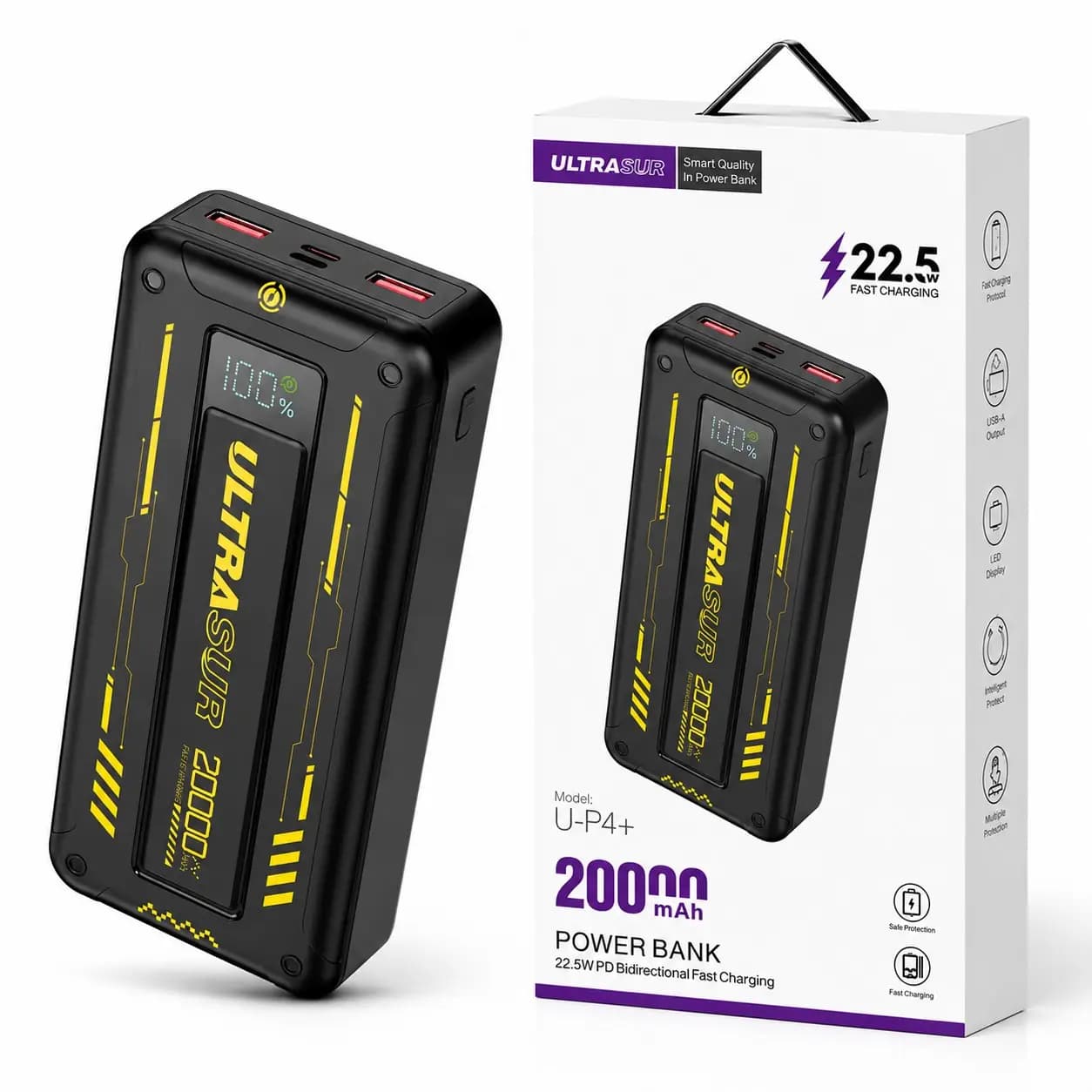پاوربانک 20000 میلی آمپر اولتراسور ULTRASUR مدل U-P4+ با گارانتی 1 ساله آسان توزیع — تصویر ۳