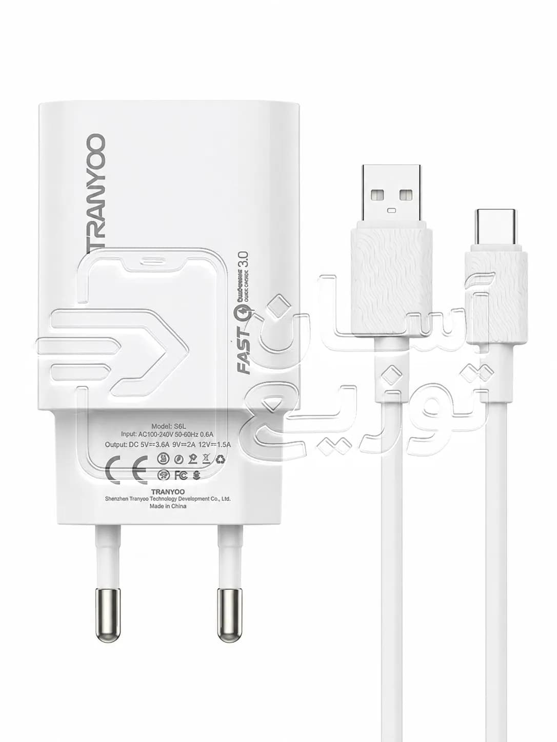 مجموعه شارژر تایپسی ترانیو Tranyoo مدل T-SE4C آداپتور 3.6 آمپر + کابل شارژ تایپسی با گارانتی 6ماهه آسان توزیع