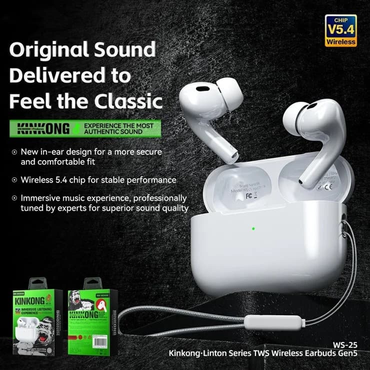 هدفون بلوتوثی توگوشی دبلیو کی دیزاین مدل KINGKONG-EARBUDS 25، با بلوتوث نسخه 5.4، نویز کنسلینگ فعال ANC، دارای 4 میکروفون، پشتیبانی از فرمان لمسی، مقاوم در برابر رطوبت و عرق با استاندارد IPX5 و درگاه — تصویر ۱۱