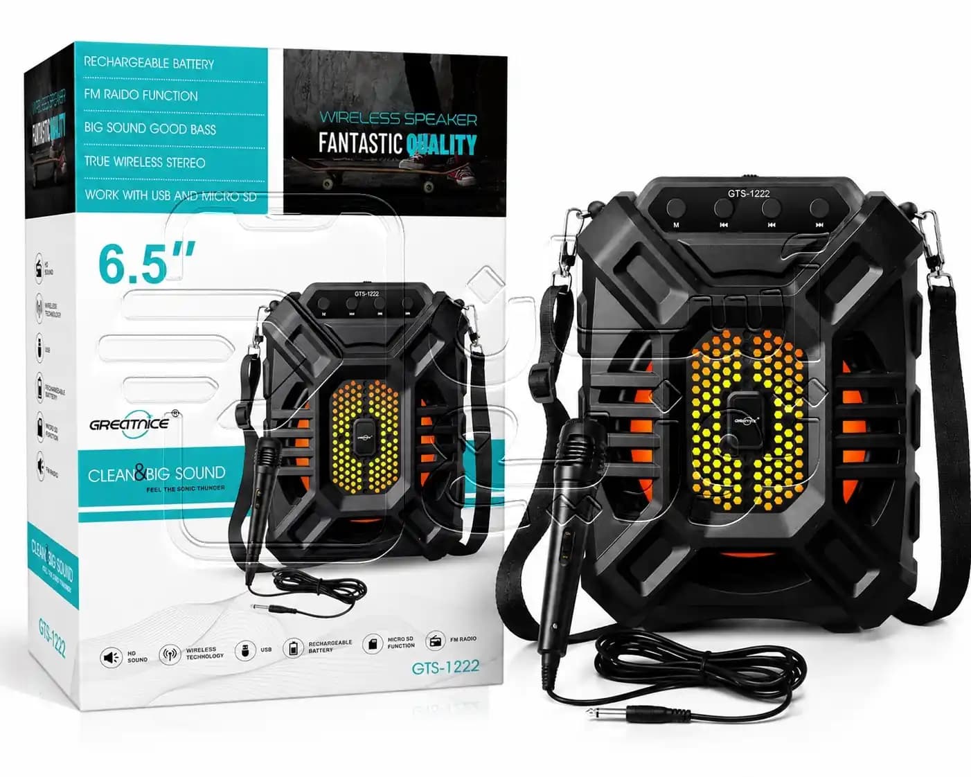 اسپیکر بلوتوثی Great nice مدل GTS-1222 + به همراه میکروفون + بند آویز — تصویر ۷