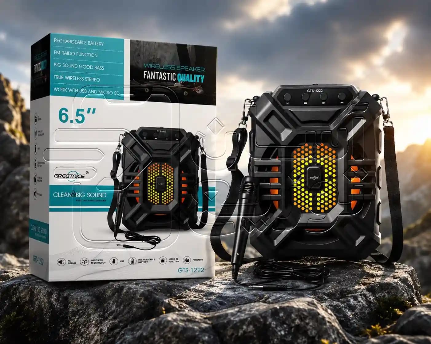 اسپیکر بلوتوثی Great nice مدل GTS-1222 + به همراه میکروفون + بند آویز — تصویر ۵