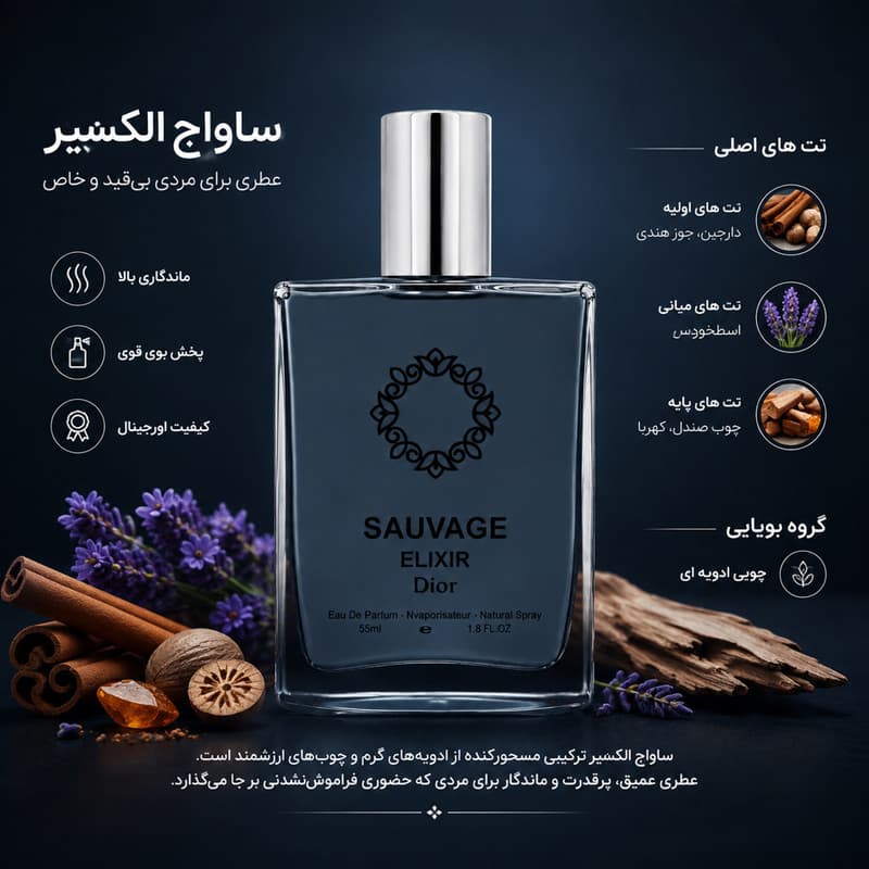 ادو پرفیوم مردانه هارلینگن مدل ساواج دیور الکسیر با رایحه تلخ حجم 55 میلی لیتر — تصویر ۶