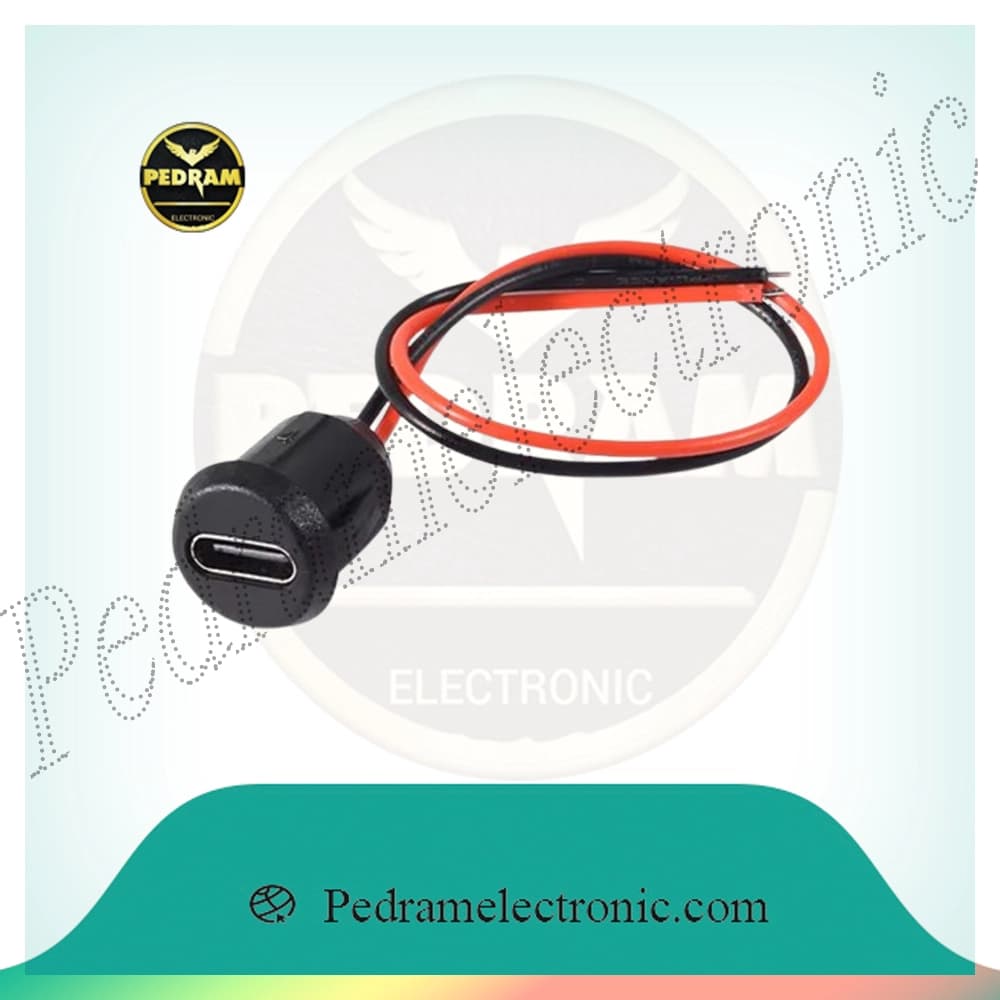 جک مادگی Type‑C سیم‌دار مدل مهره‌خور (Madegi Simdar Type‑C Panel Mount)