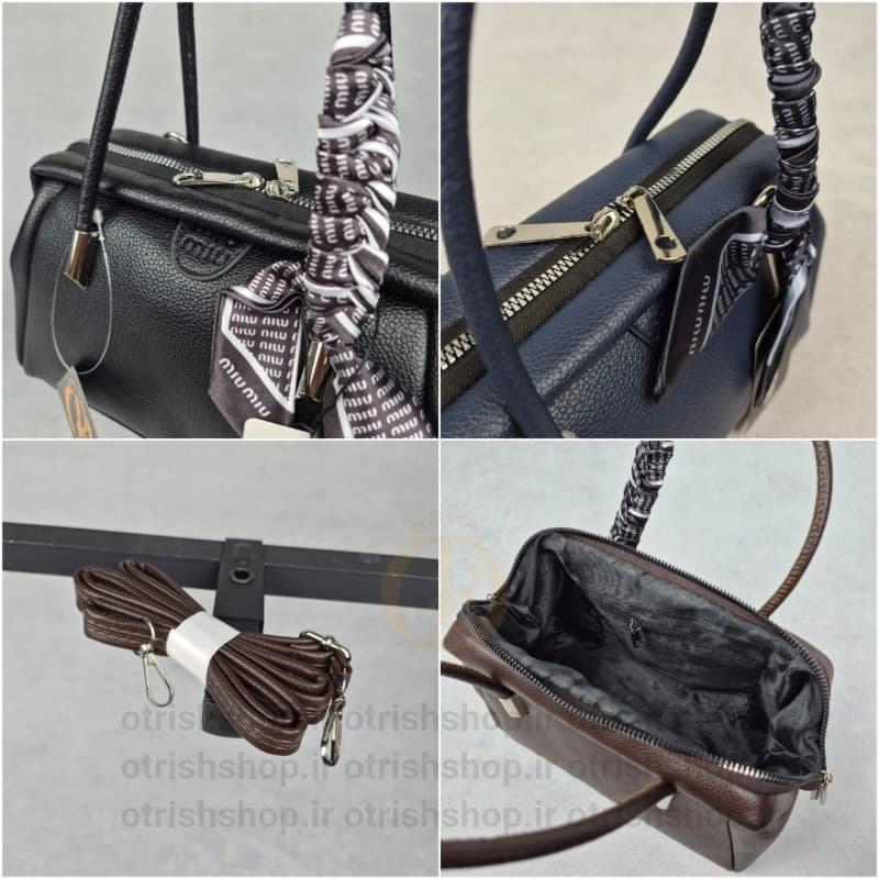 کیف زنانه دستی چرمی فرم فلزی (چرم صنعتی شرانگ، بند دوشی قابل تنظیم، ابعاد متوسط) — تصویر ۵