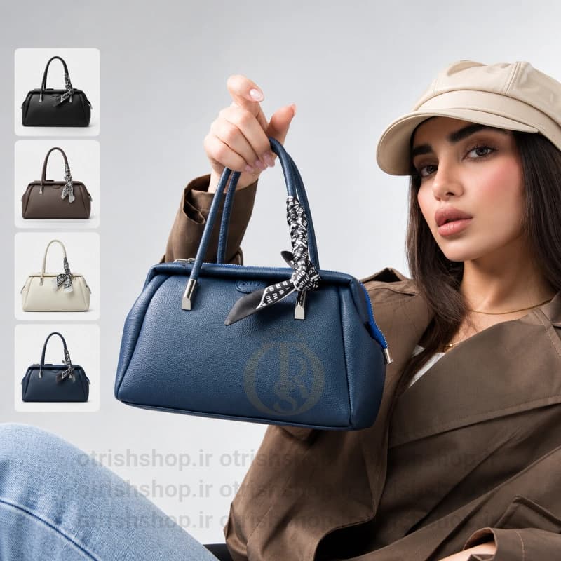 کیف زنانه دستی چرمی فرم فلزی (چرم صنعتی شرانگ، بند دوشی قابل تنظیم، ابعاد متوسط)