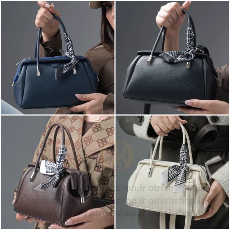کیف زنانه دستی چرمی فرم فلزی (چرم صنعتی شرانگ، بند دوشی قابل تنظیم، ابعاد متوسط) — تصویر ۲