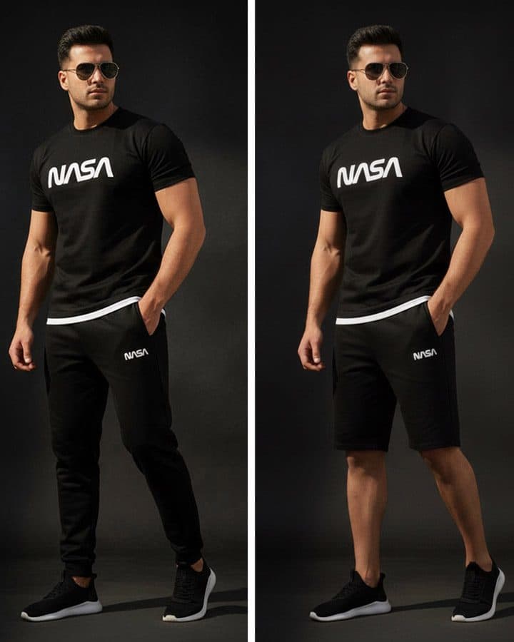 ست 3 تکه تیشرت شلوار شلوارک NASA مدل 2118