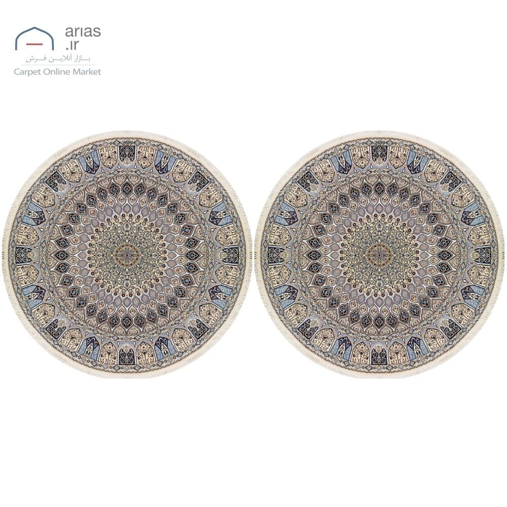 فرش دستباف نایین جفت گرد نقشه گنبد ۶ لا گل و کف ابریشم کد D28202