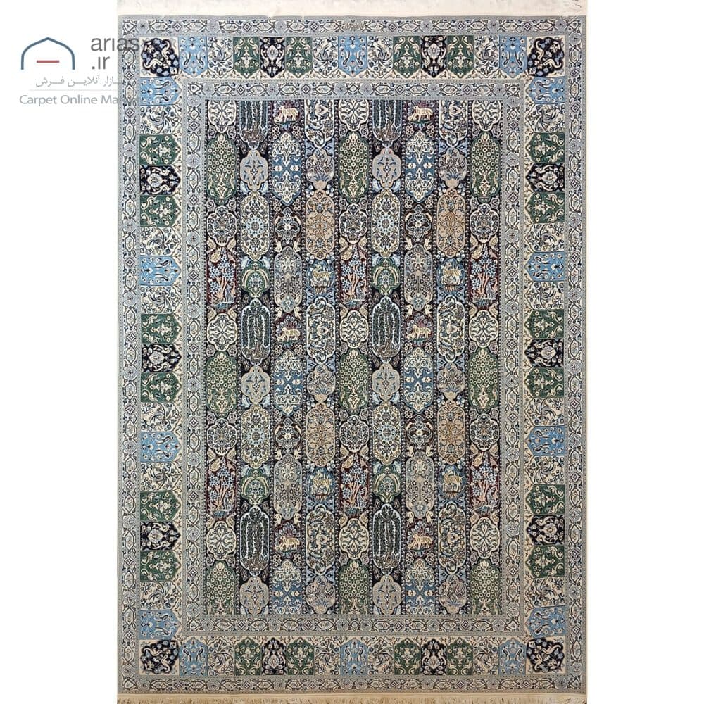 فرش دستباف نایین ۶متری الوان نقشه محرمات (قلمدانی) ۶ لا گل ابریشم کد D28196