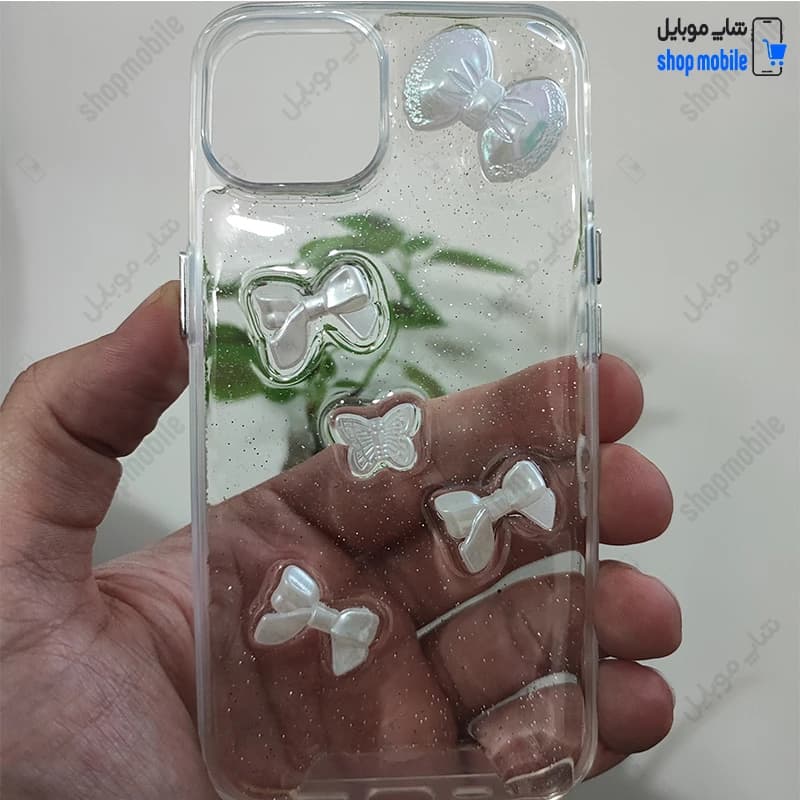 قاب گوشی آیفون 14 (کاور رزینی شفاف طرح پروانه و پاپیون برجسته) — تصویر ۳