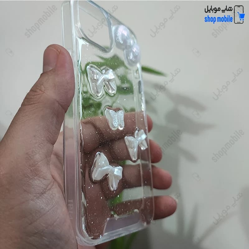 قاب گوشی آیفون 14 (کاور رزینی شفاف طرح پروانه و پاپیون برجسته) — تصویر ۲