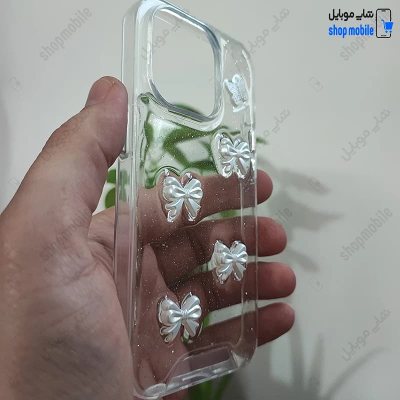 قاب گوشی آیفون 14 (کاور رزینی شفاف طرح پروانه و پاپیون برجسته) — تصویر ۱۱