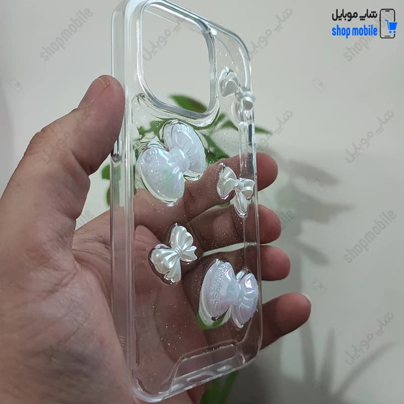 قاب گوشی آیفون 14 پرو (کاور رزینی شفاف طرح پاپیون برجسته) — تصویر ۴