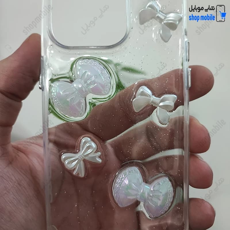 قاب گوشی آیفون 14 پرو (کاور رزینی شفاف طرح پاپیون برجسته) — تصویر ۲