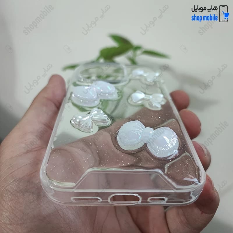 قاب گوشی آیفون 14 پرو (کاور رزینی شفاف طرح پاپیون برجسته) — تصویر ۳
