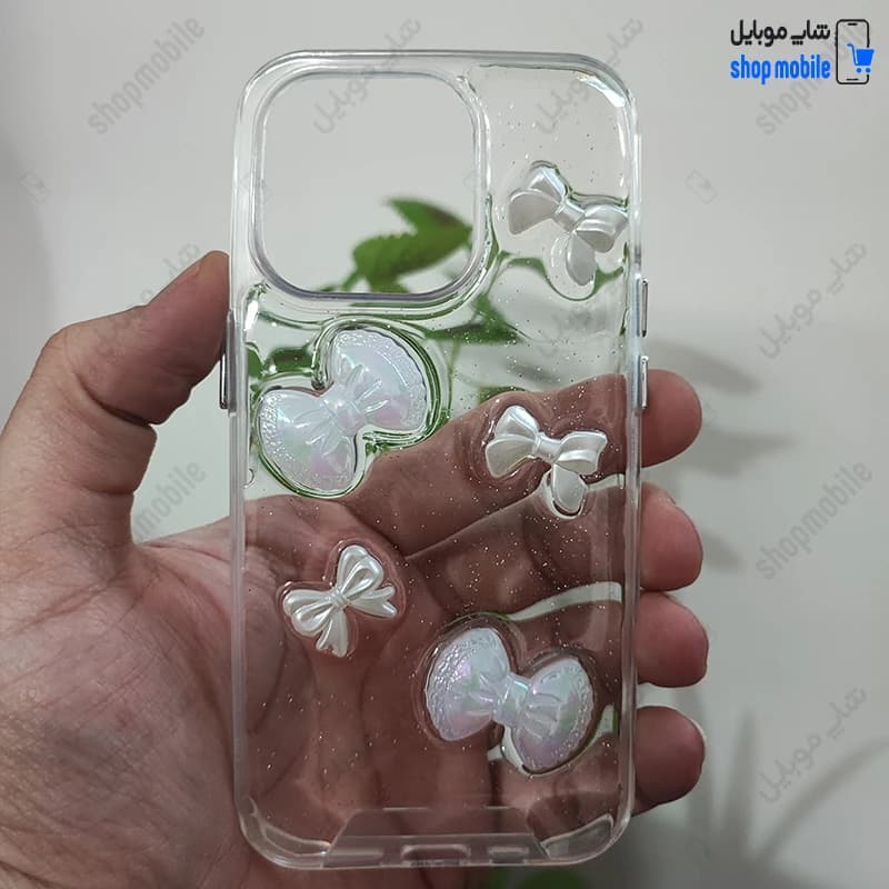 قاب گوشی آیفون 14 پرو (کاور رزینی شفاف طرح پاپیون برجسته)