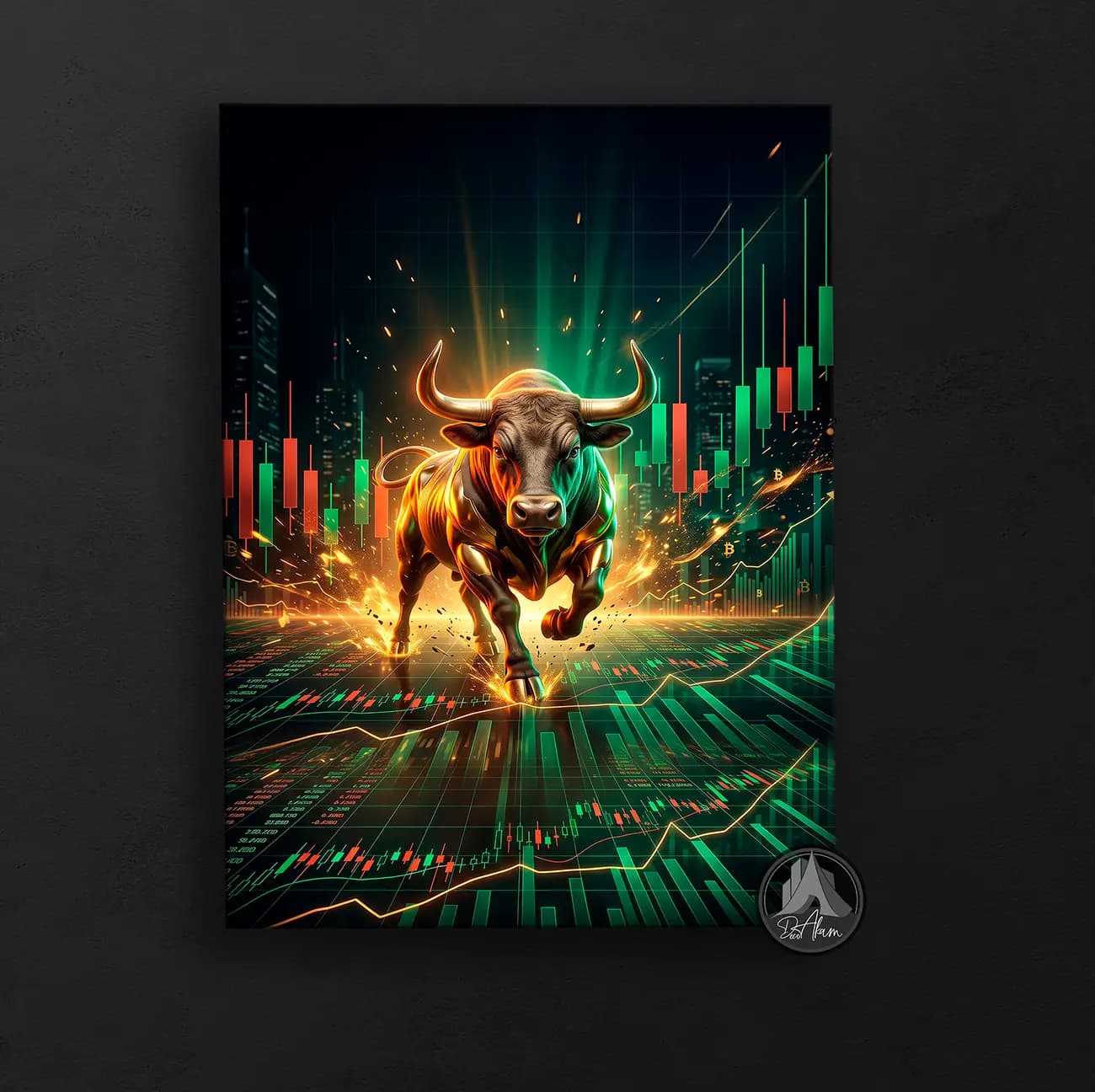 تابلو ترید طرح گاو طلایی کد DA-(1410) | دکور بازار گاوی — تصویر ۵