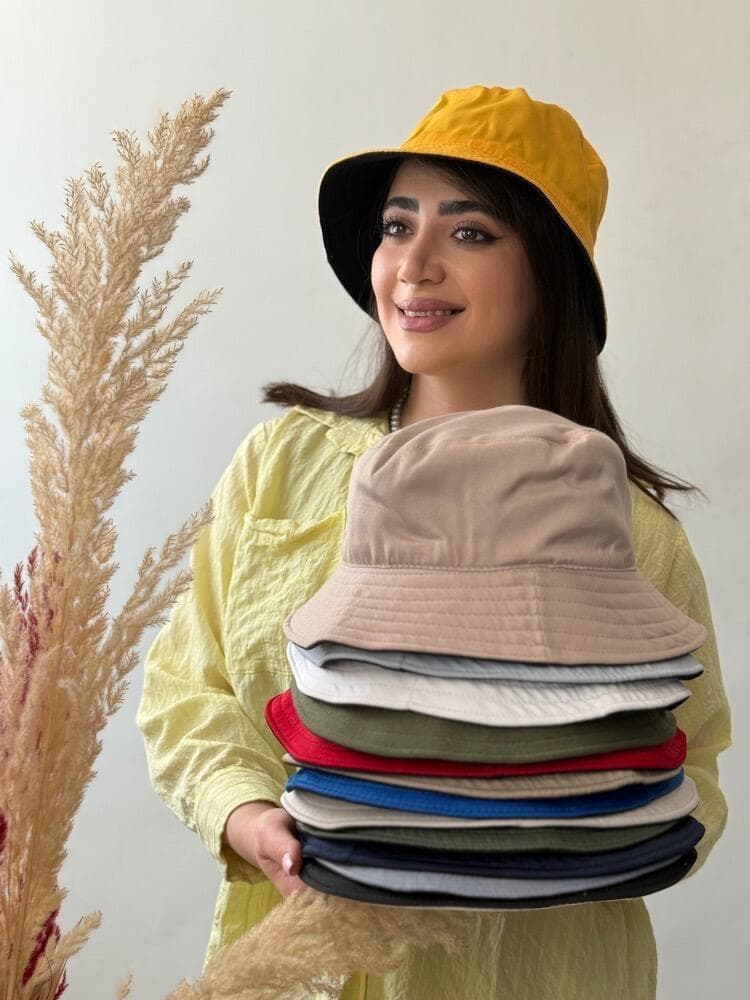 کلاه باکت کتان ساده دورو 2555