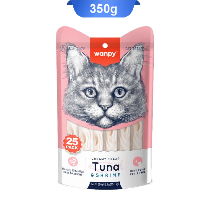 بستنی گربه ونپی طعم تن و میگو بسته 25 عددی Wanpy Creamy Treat