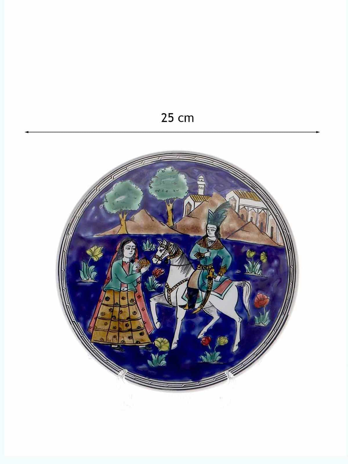دیوارکوب سرامیکی دست‌ساز طرح قاجار عاشقانه ایرانی قطر 25 سانتی‌متر کد 40517 — تصویر ۲