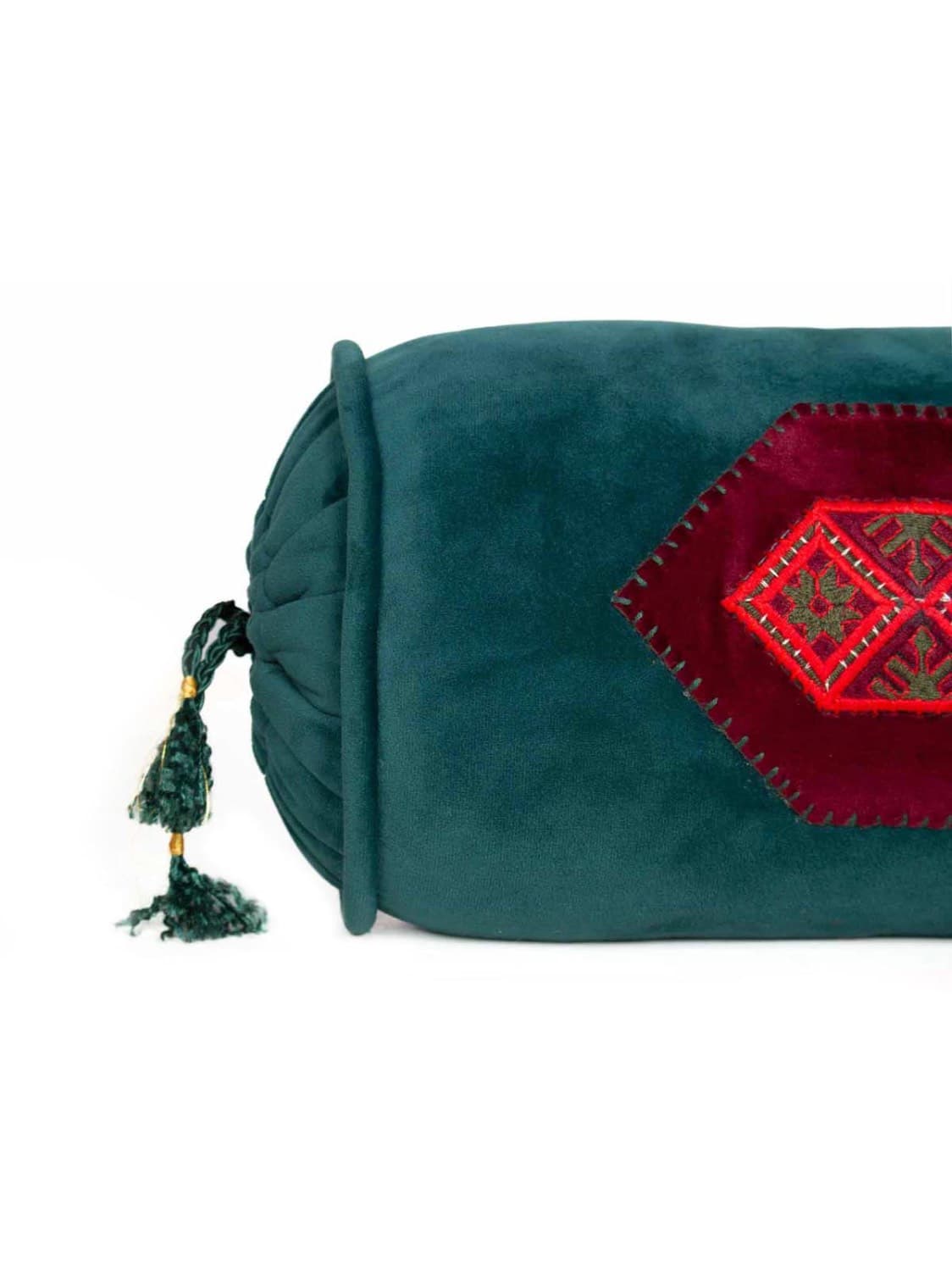 کوسن استوانه ای دستساز سبز سایز 15×50 سانتی متر کد 2008 — تصویر ۳