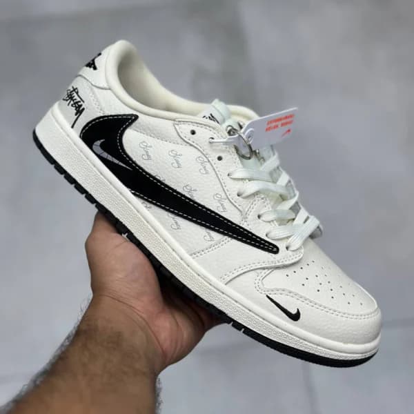 نایک ایر جردن وان لو استاسی کرم مشکی Nike Air Jordan 1 Low Stussy Cream Black