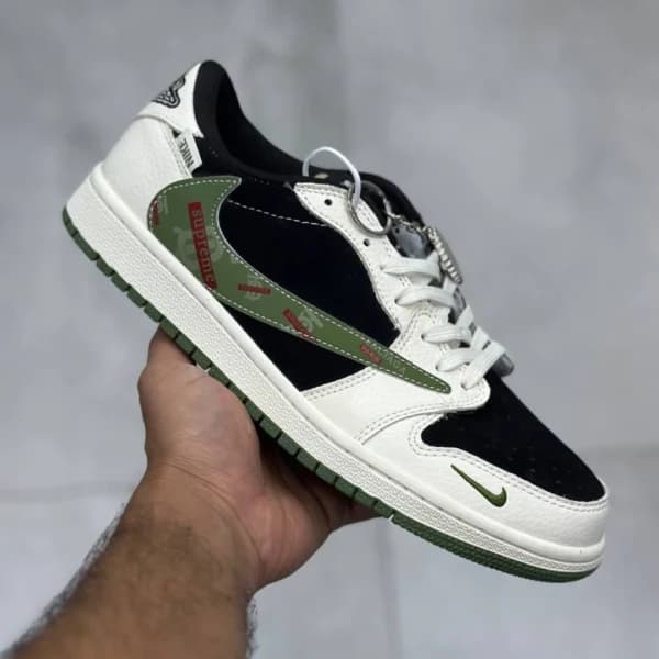 نایک ایر جردن وان لو سوپریم بالنسیاگا مشکی سبز کرم Nike Air Jordan 1 Low Supreme Balenciaga Black Green Cream