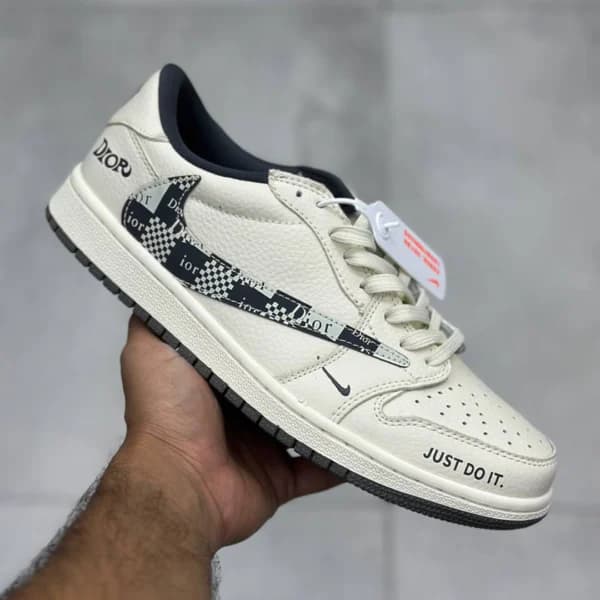 کفش نایک ایر جردن وان لو دیور کرم طوسی Nike Air Jordan 1 Low Dior Cream Grey