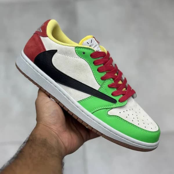 نایک ایر جردن وان لو سفید سبز، قرمز، مشکی و زرد Jordan 1 Low White Green Red Black Yellow