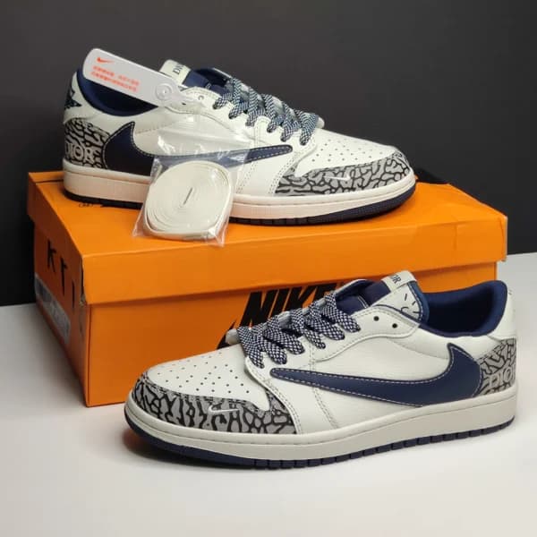 نایک ایر جردن وان لو دیور سفید سرمه‌ای طوسی Nike Air Jordan 1 Low Dior White Navy Gray — تصویر ۲