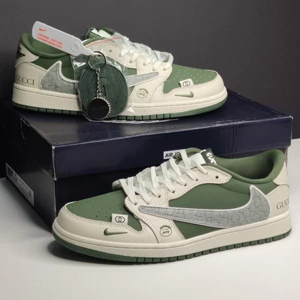 نایک ایرجردن وان لو تراویس گوچی سبز کرم Nike Air Jordan 1 Low Travis Scott X Gucci